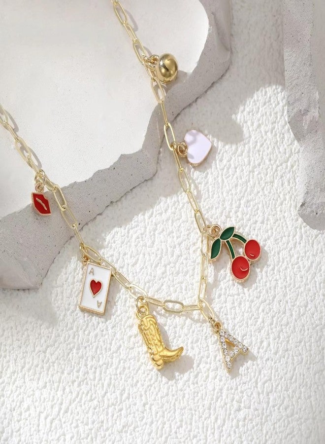 Korotho Initial Charm Necklace for Women, Cherry Letter K Necklace Western Cow Gold Charm Necklaces Cherry Heart Summer Beach Trendy Pendent Choker Necklace for Women Gifts Trendy Stuff (K) - Image 5